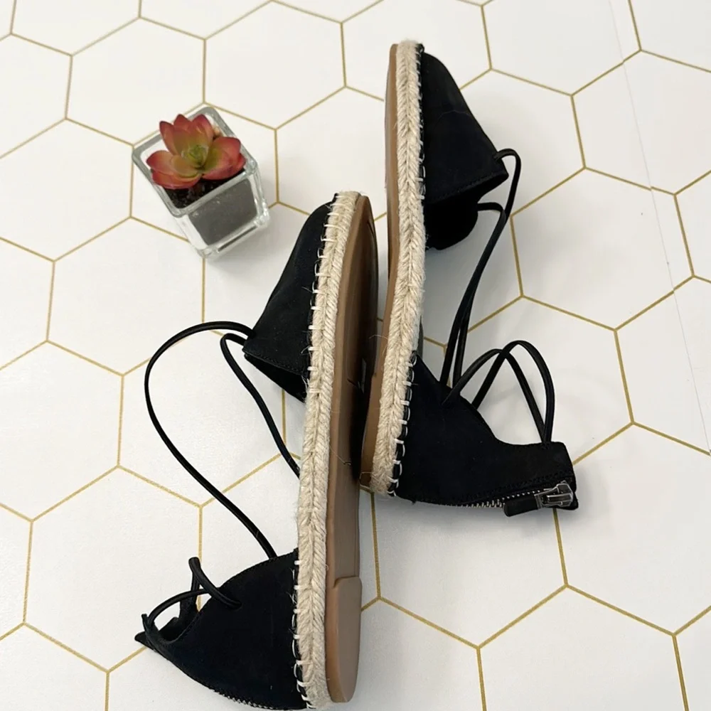NEW Eileen Fisher Check Black Suede Espadrille resort sandals shoes women size 5